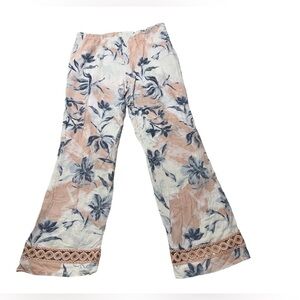 Wide Leg Palazzo Pants Pull On Snake Skin Print Floral M Pockets Elastic Tie